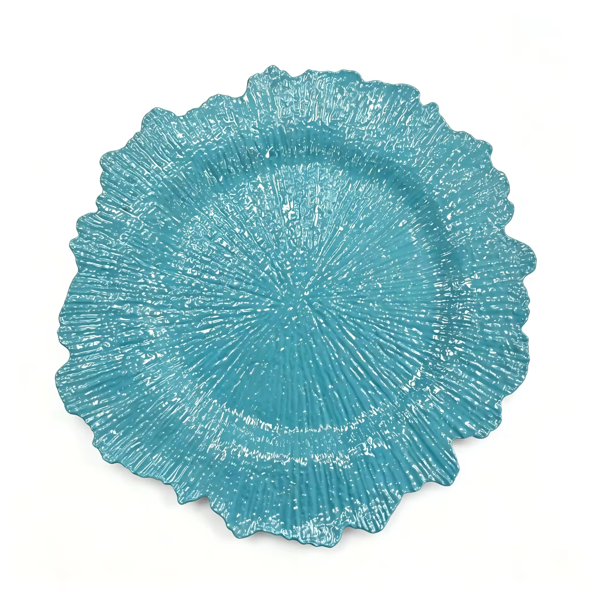 Woju Coastal 13in Multi‑Color Charger Plate, Powder‑Coated Plastic Decorative Plate with Textured Scalloped Rim for Hotel Wedding Table Decor