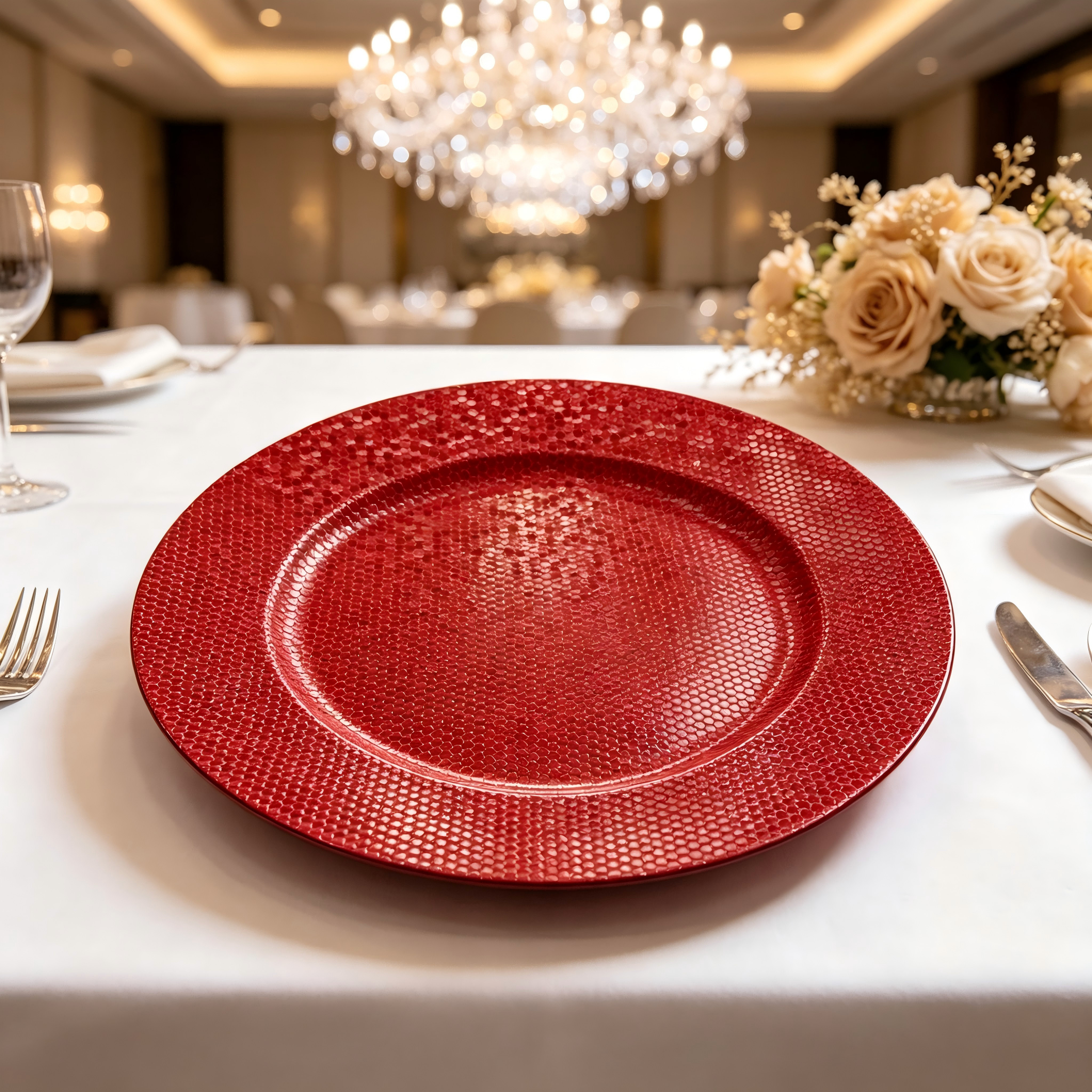 woju geometric 13in silver charger plates wedding powder coated plastic plates with honeycomb texture for wedding table decor385-1