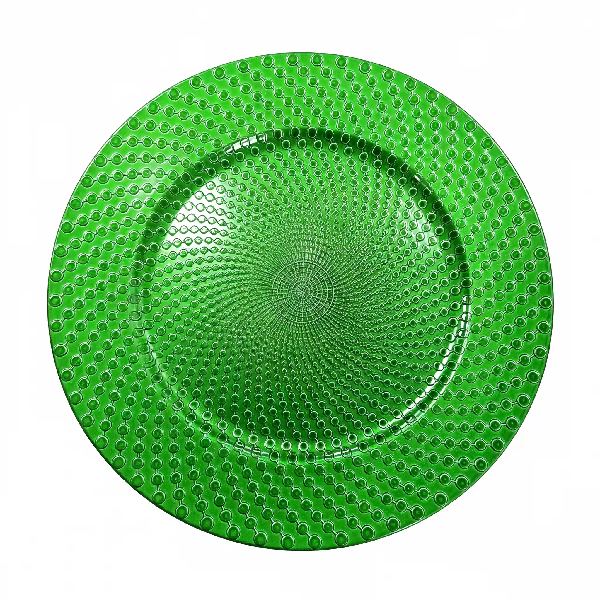 Modern 13in Plastic Charger Plate Powder Coated Radiating Bead Texture Luxury Green Design for Party Banquet Event