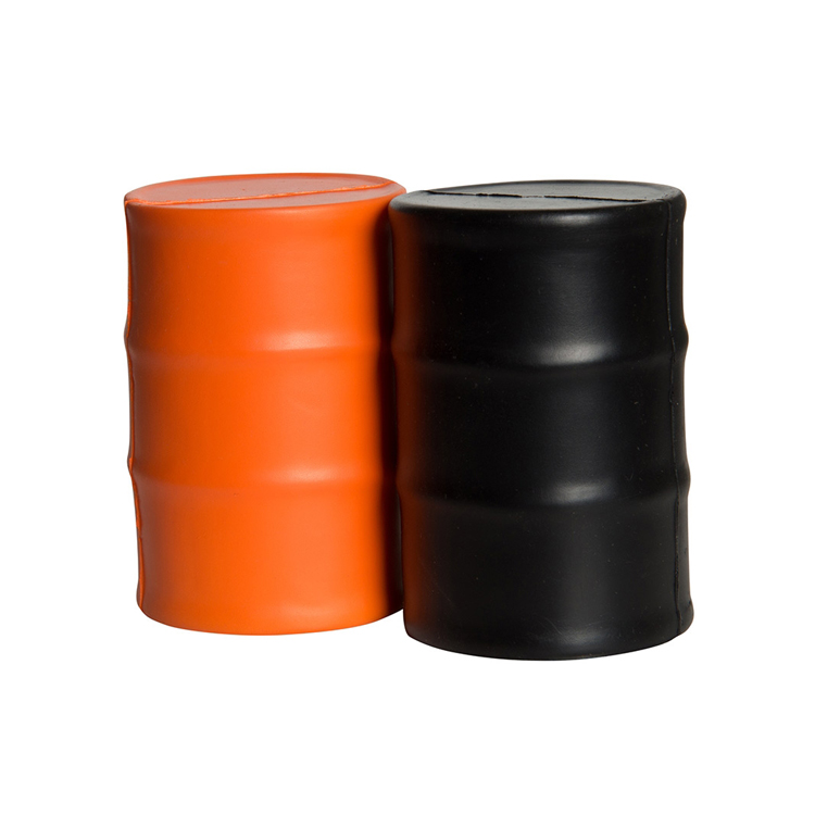 Balle anti-stress sur mesure en forme de fût d'huile d'usine, anti-stress en mousse PU, jouet anti-stress, jouet anti-stress à serrer