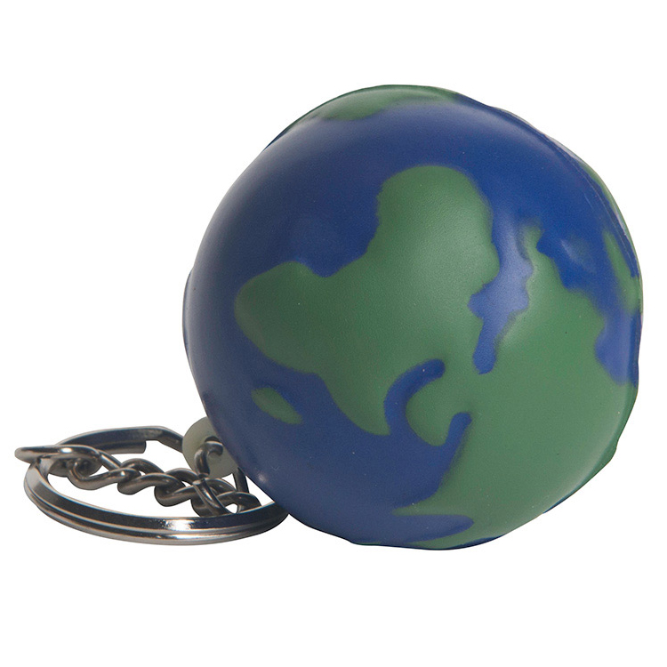 KawaIi Promotional Anti Stress Ball Key Chain Globe Shaped Keyring PU Stress Reliever