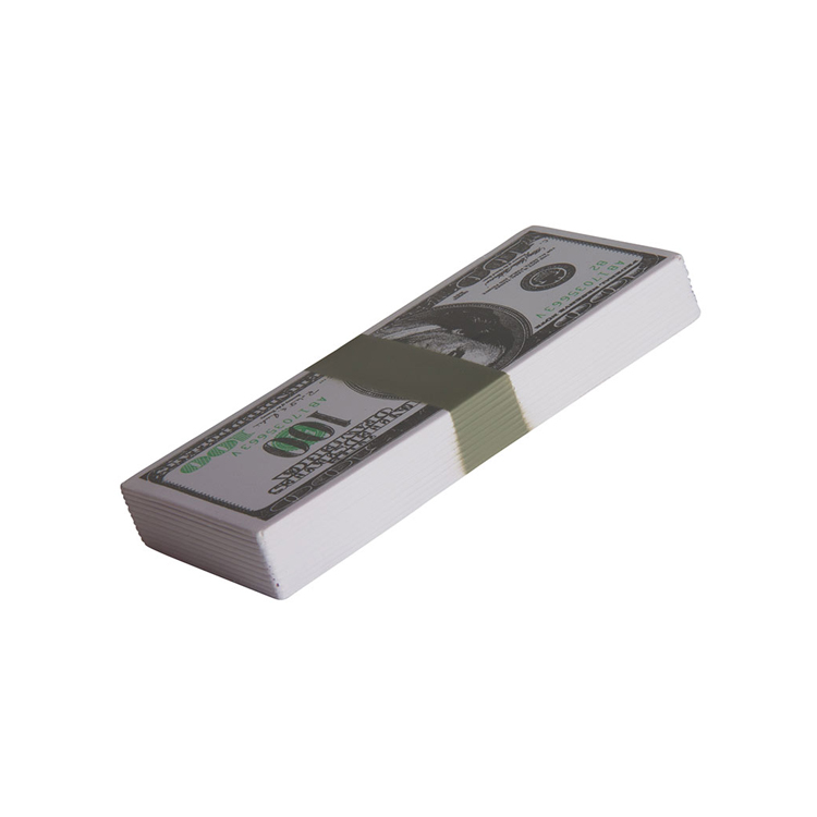 Balle anti-stress en mousse PU promotionnelle, forme de liasse de billets de 100 dollars, avec logo