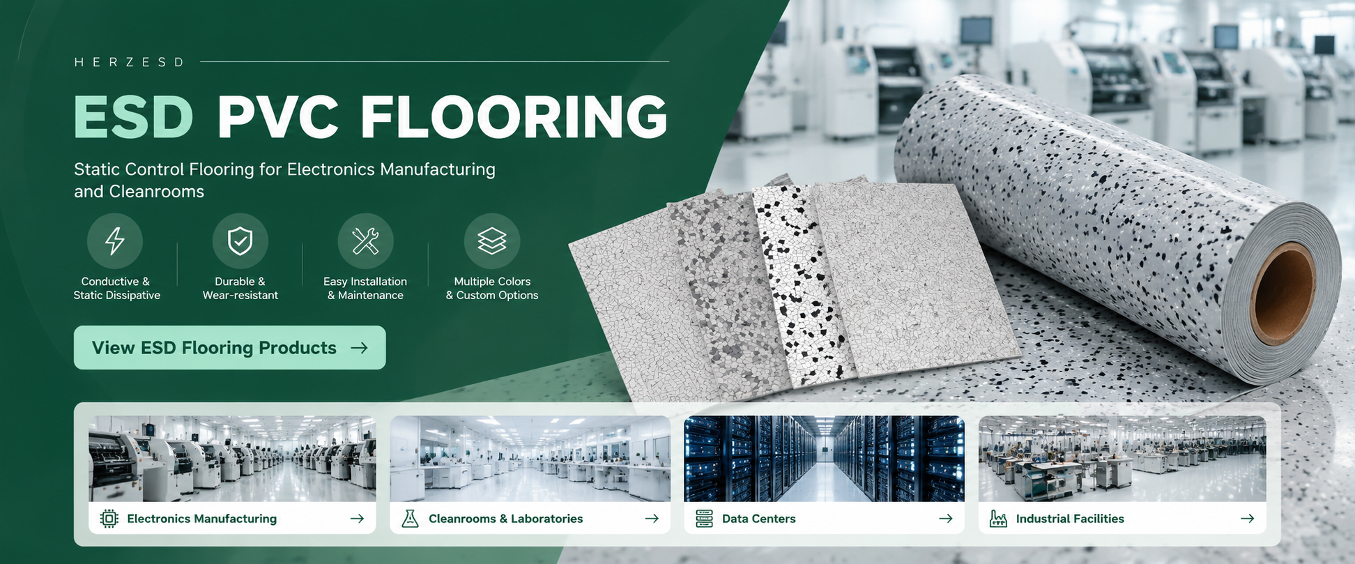 ESD PVC Flooring for Electronics Manufacturing and Cleanrooms