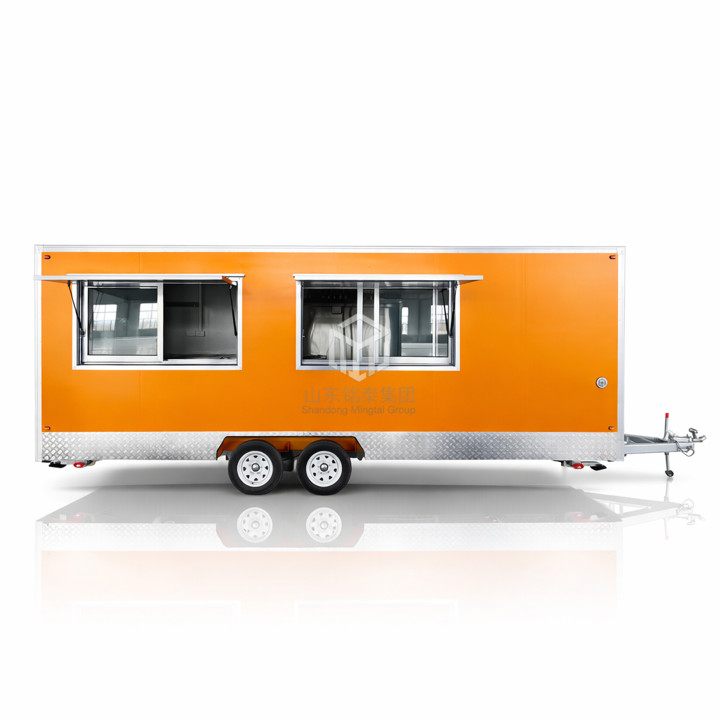 Stainless steel food trailer meets international food hygiene rules.