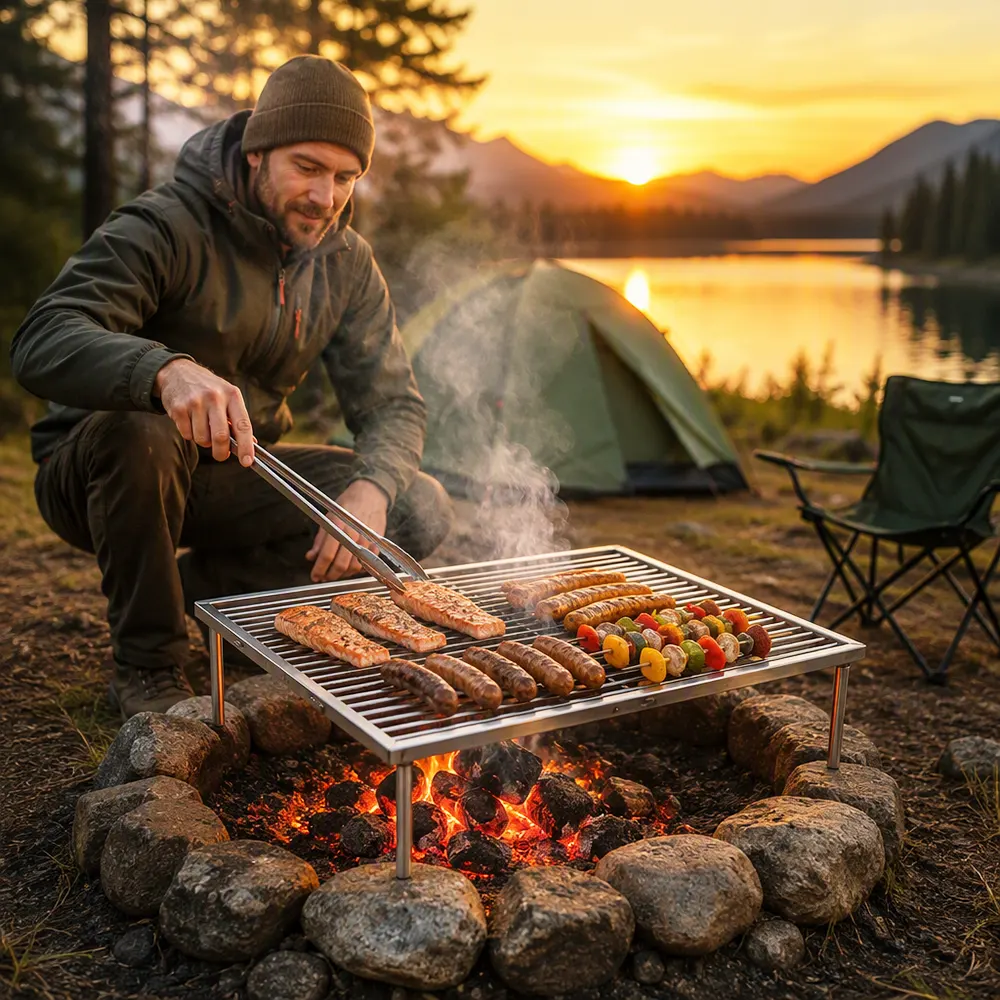 304 Stainless Steel Portable BBQ Grill Grate: Large-Capacity Cooking Surface with 4 Quick-Detach Legs for Fire Pits, Masonry Pits & Campgrounds

