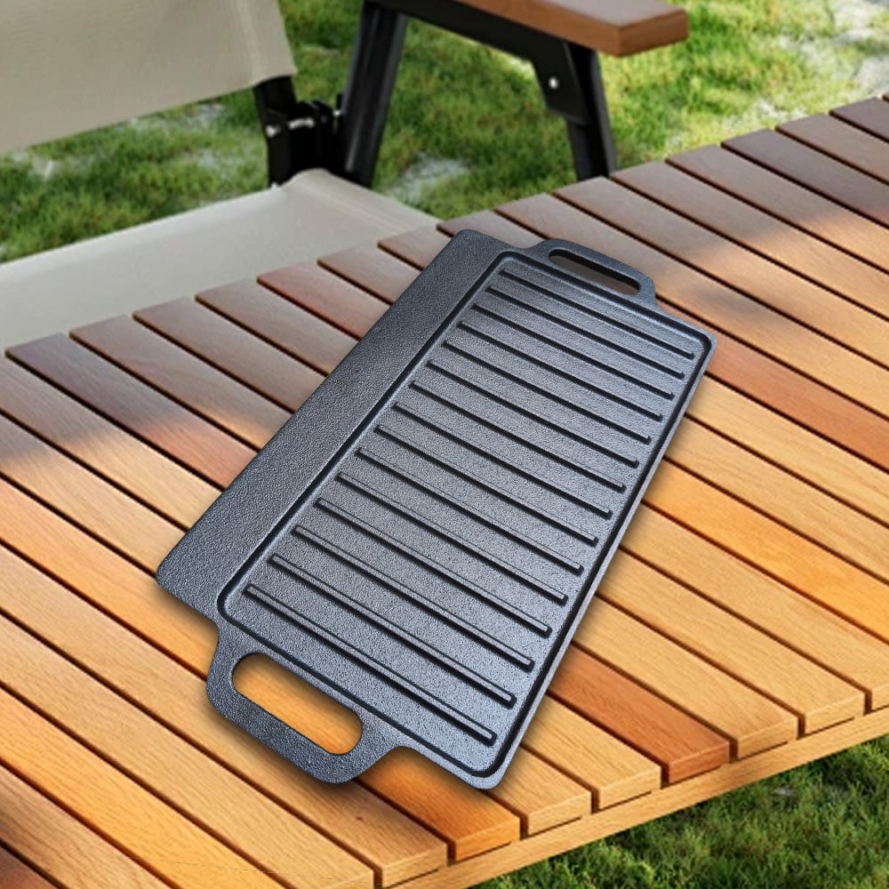 Outdoor barbecue cast iron pan double sided, professional barbecue equipment manufacturer