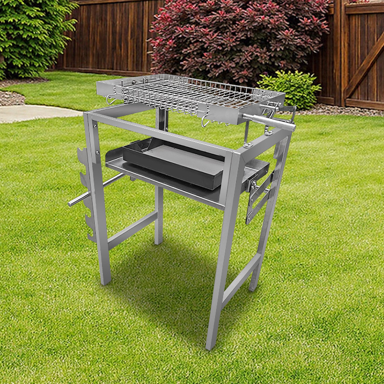 A manual stainless steel flip grill for camping, suitable for outdoor use and customizable.
