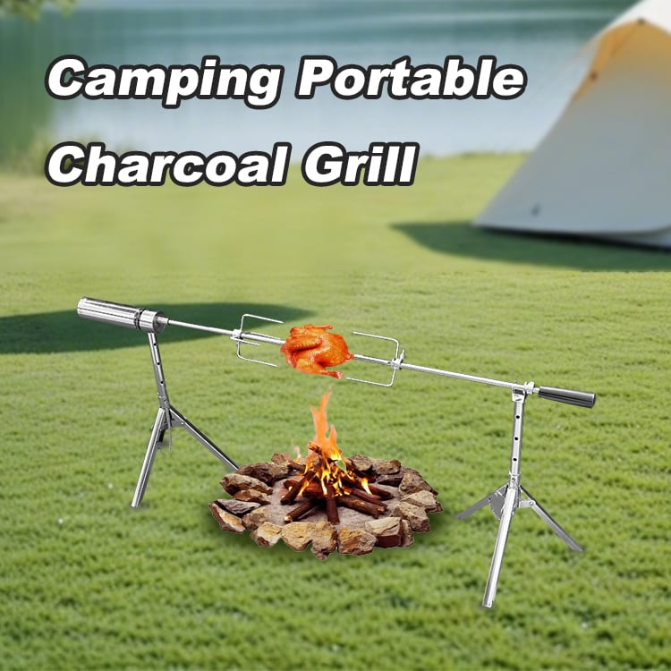 Camping Portable Charcoal Grill: Rotating BBQ Grill for Effortless Outdoor Flavor!