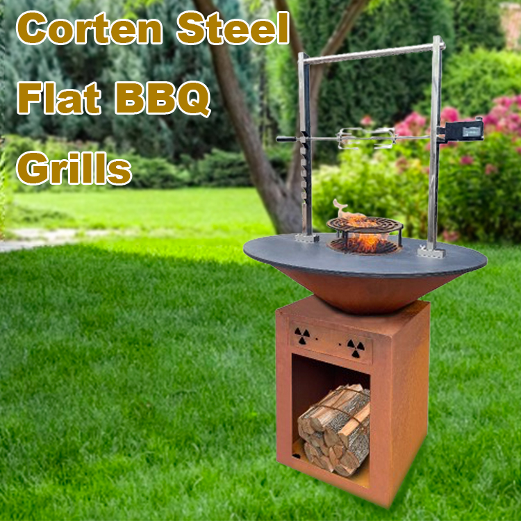 Grily z oceli Corten —— Velký plochý gril na barbecue z oceli Corten