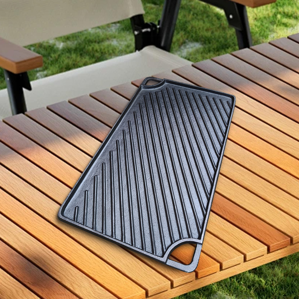 Outdoor barbecue tools cast iron double-sided pot, professional barbecue equipment manufacturer, can be customized