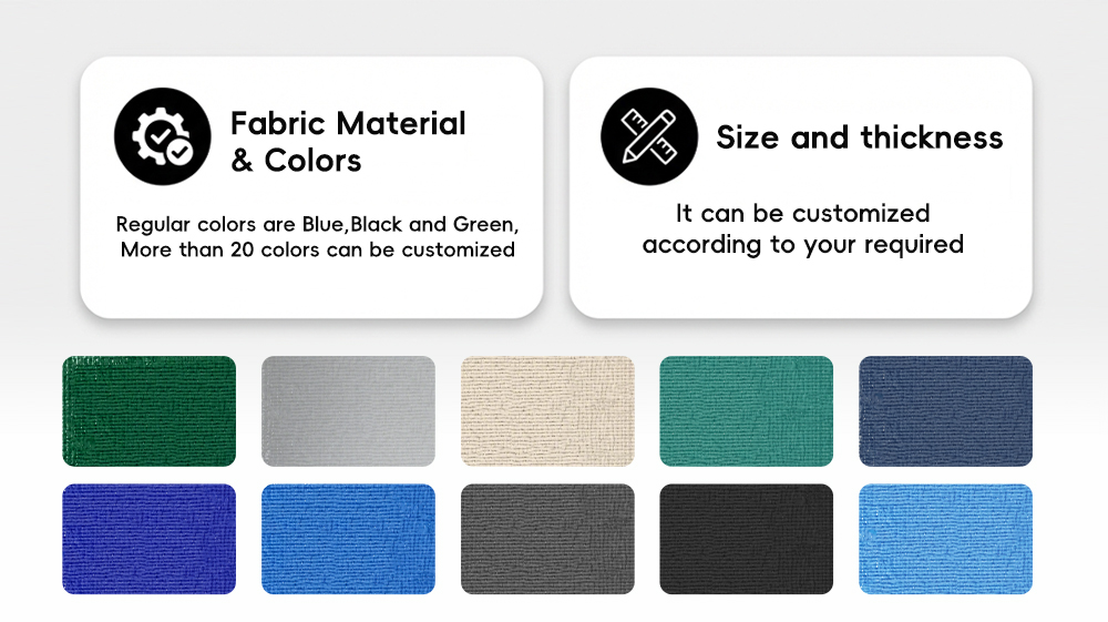 Regular colors are Blue,Black and Green,More than 20 colors can be customized