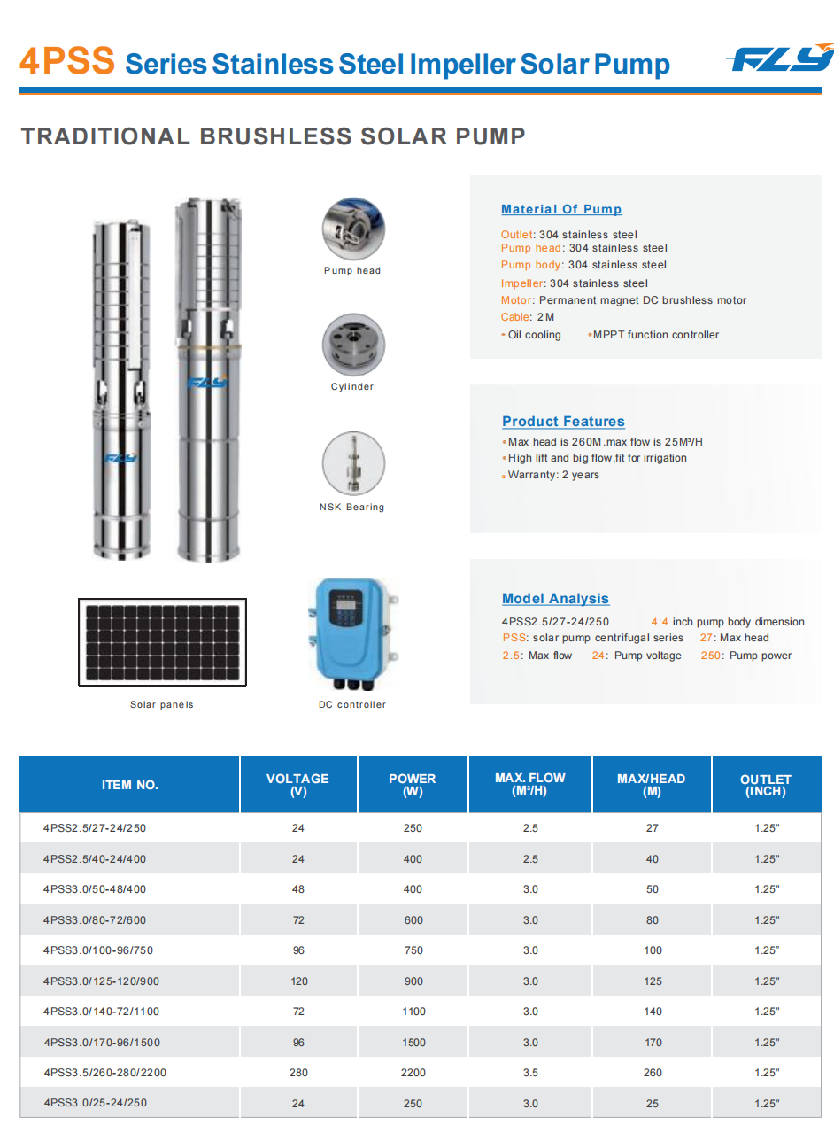 4PSS Stainless Steel Solar Deep Well Submersible Pump for Borehole Water Supply and Agricultural Irrigation DC Off Grid Water Pump factory