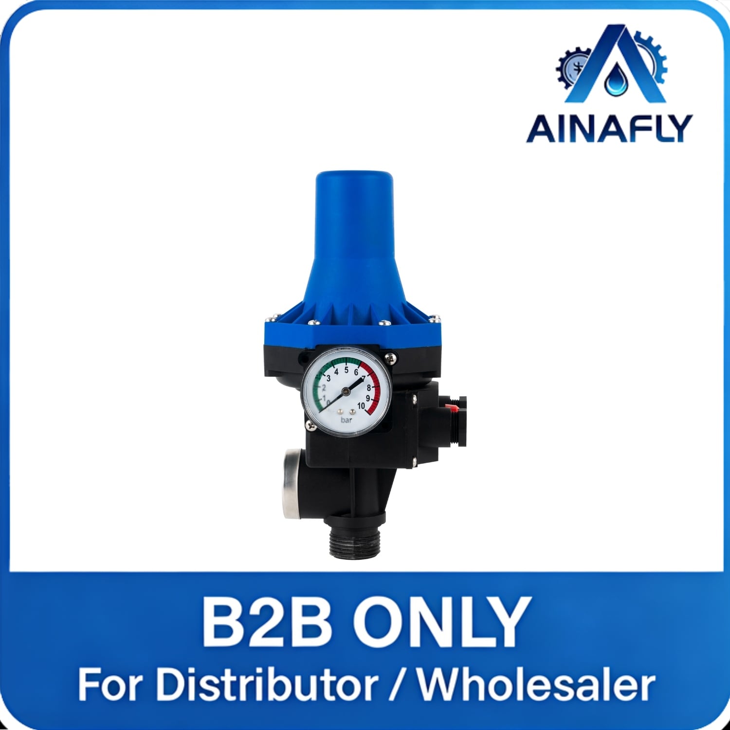 AINAFLY Pressure Switch with Gauge – Automatic Control, Precision Monitoring & Durable for Water Pumps, Air Compressors & Industrial Systems