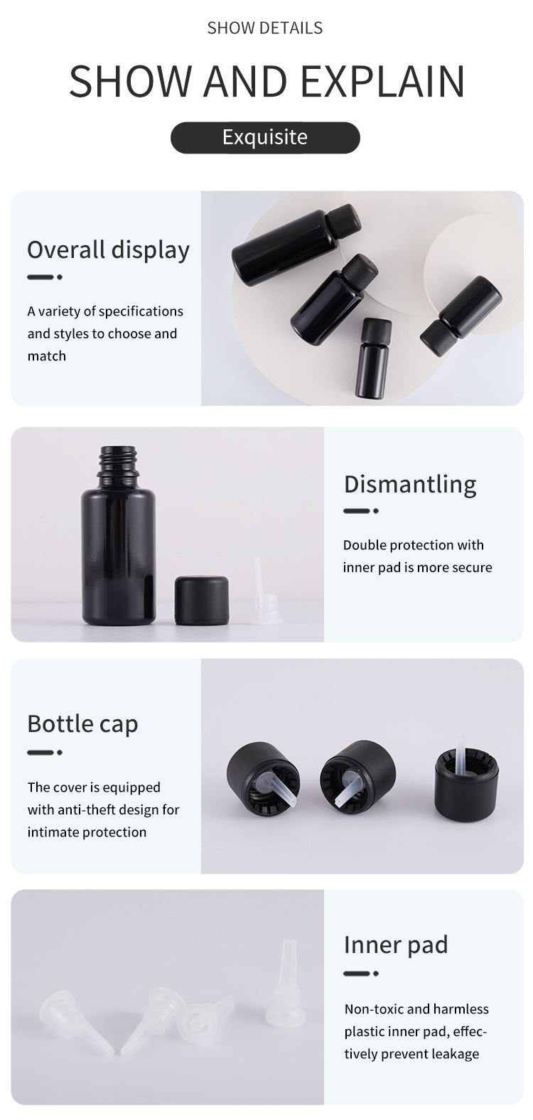 Hot Sale 10ml 15ml 20ml 30ml 50ml 100ml glass black UV protection essential oil bottle spray bottles supplier