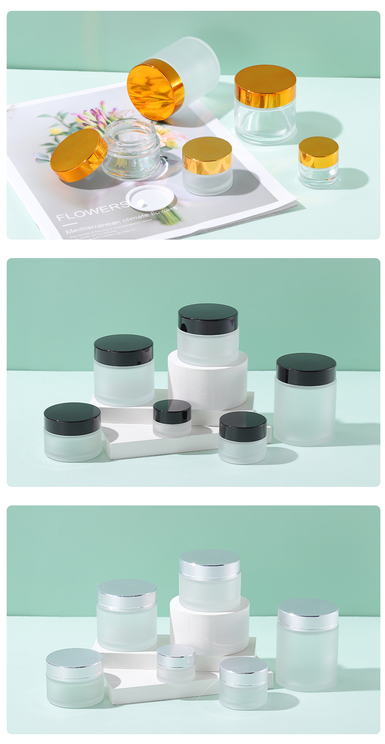 Custom made 5g 10g 15g 20g 30g 50g 100g luxury frosted transparent glass cream jar for cosmetic packaging factory