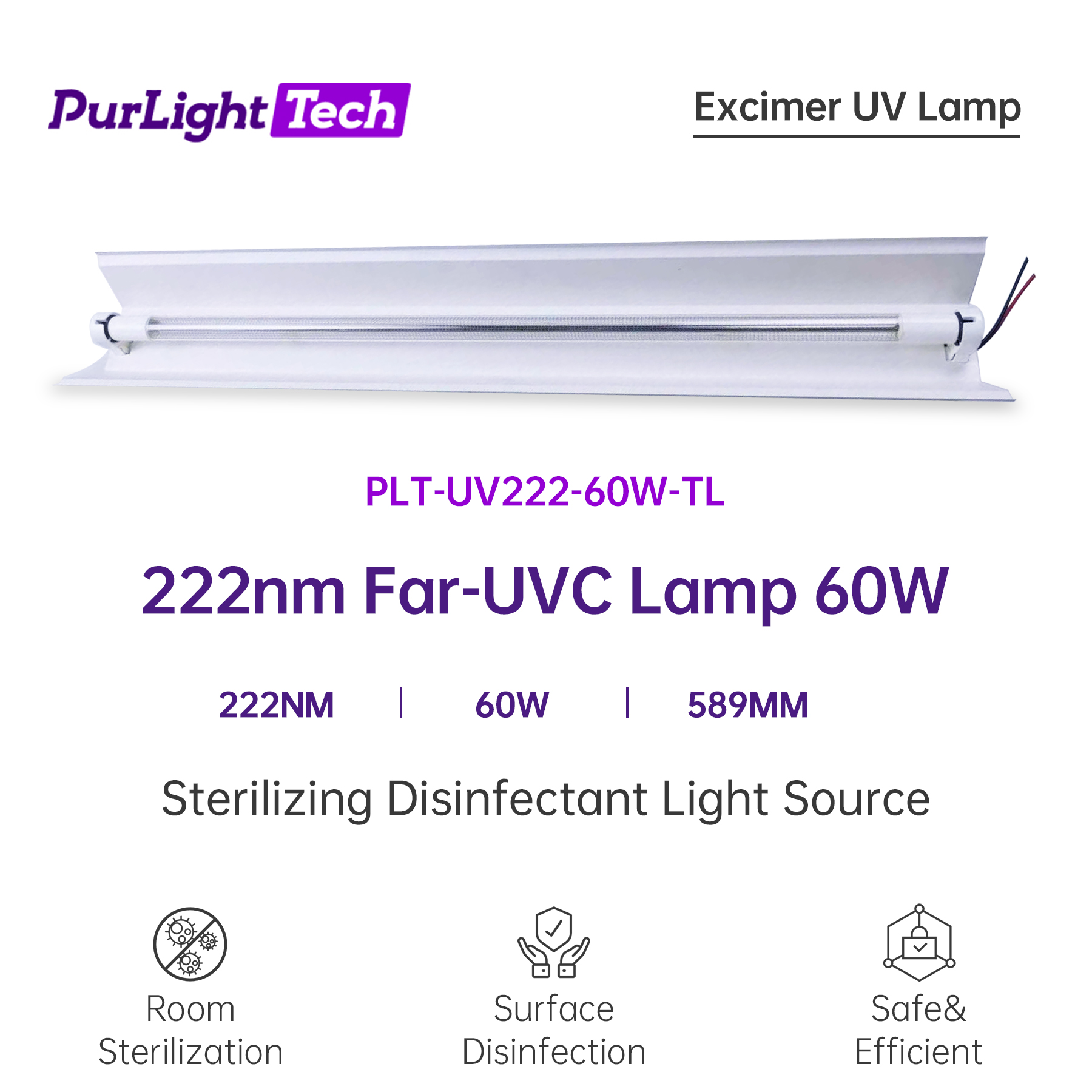 Portable Far UVC 222nm Lamp Ultraviolet Light UV-C Room Sterilizer Lamp UV Disinfection Lamp