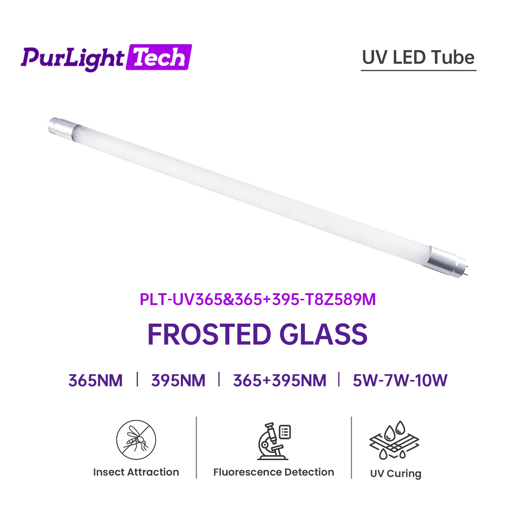 UV LED Light Tubes 5W 7W 10W 589mm T8 UVA 365 395nm Ultraviolet Pest Housefly Fly Bug Insect Trap Blue Light