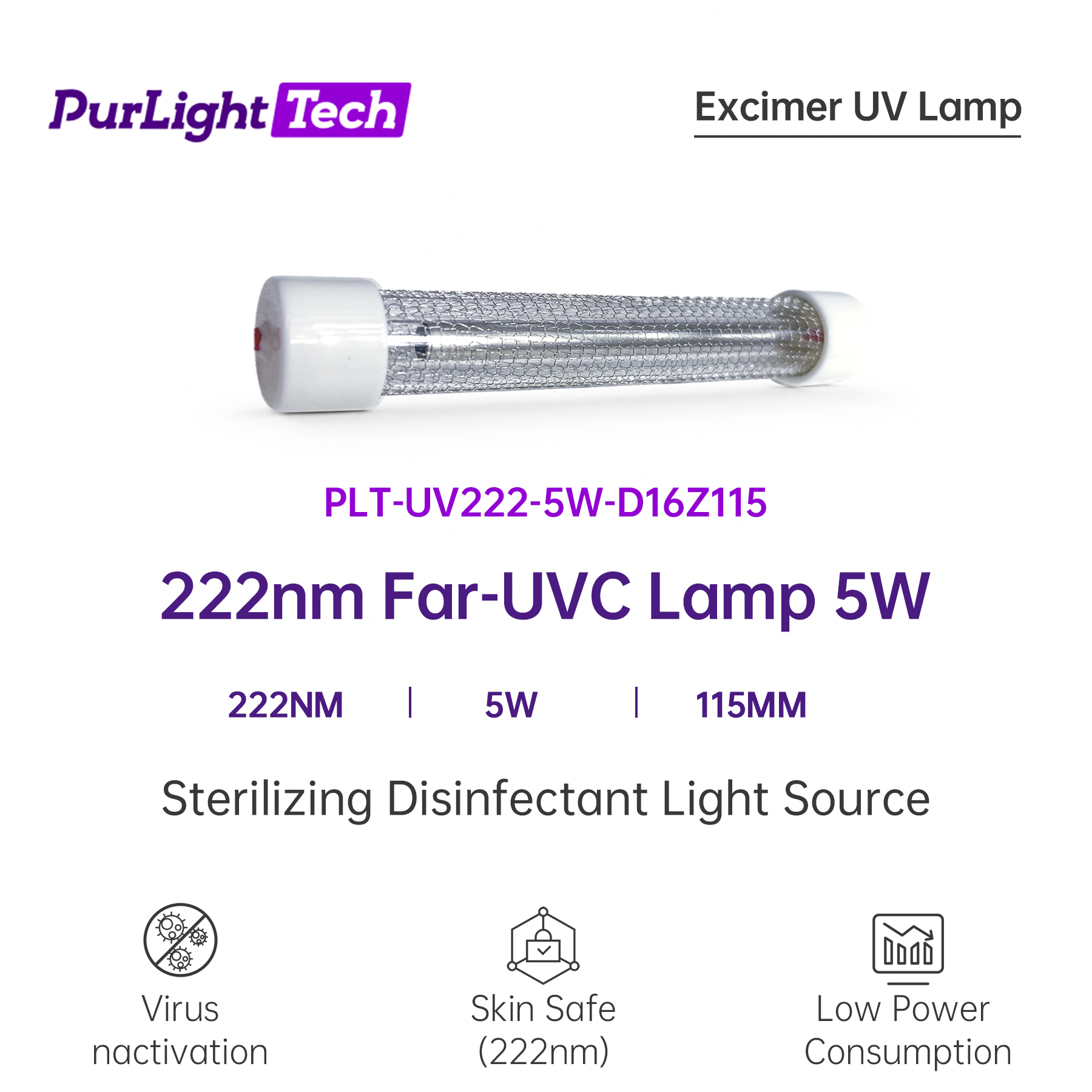 5W 222nm Far UVC Light Kill Virus and Human Skin Safety For Public Use
