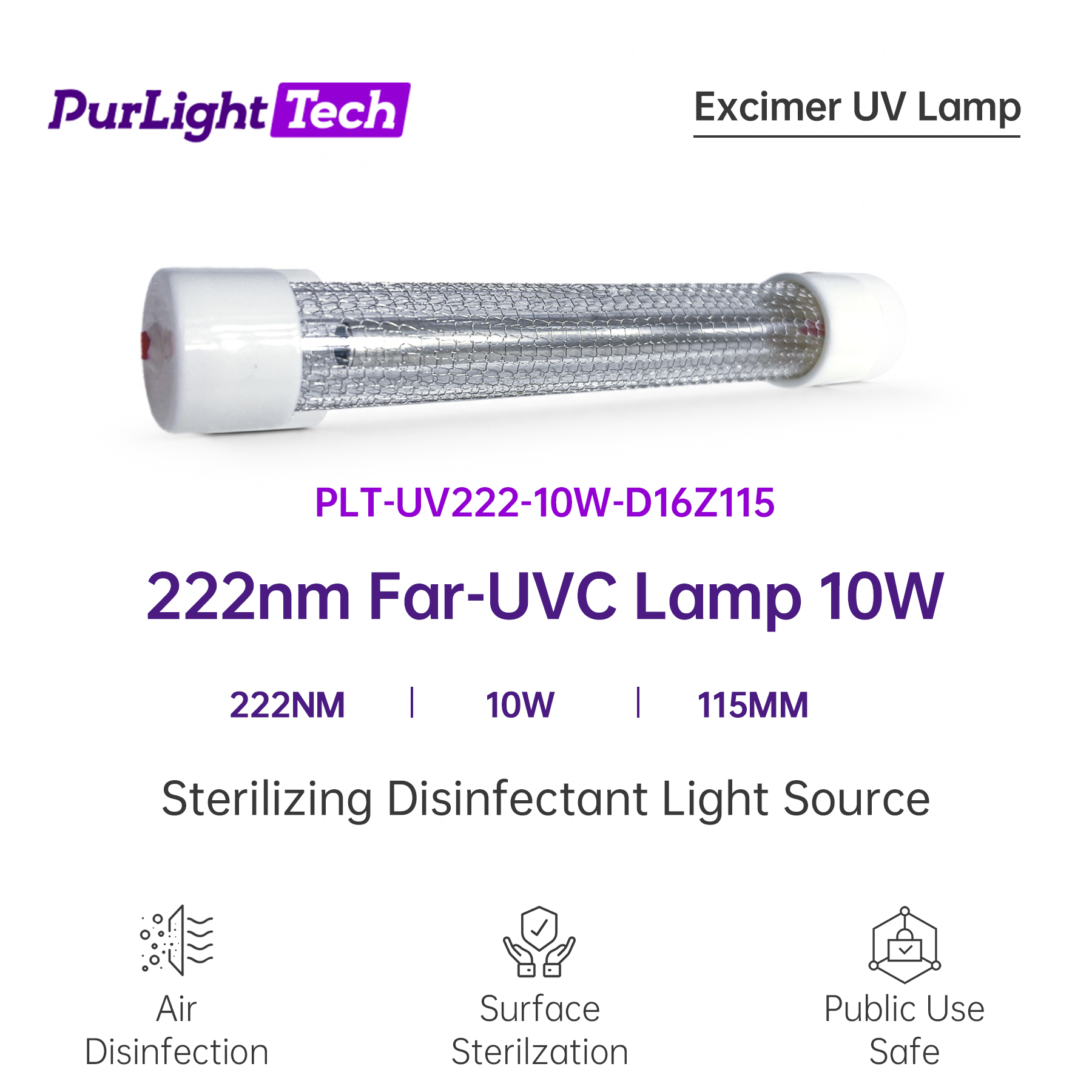 222nm 10W Far UVC Lamp For Industrial Sterilization Box