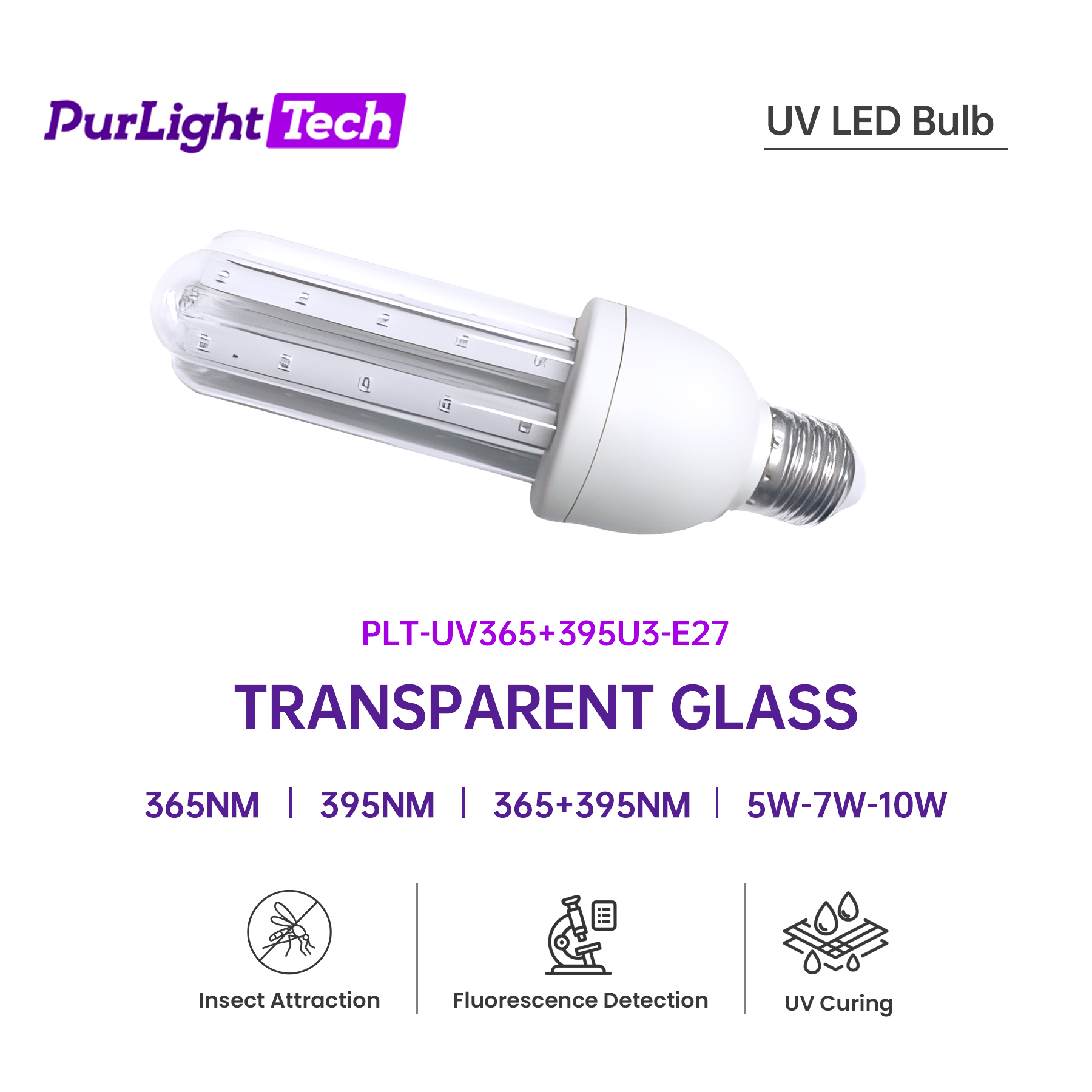 E27-U3 UVA LED Mosquito Attractor 365nm 395nm UV Lamp for Home & Outdoor Use