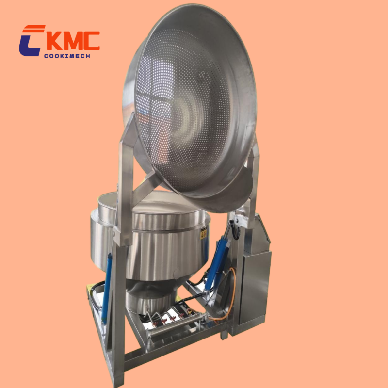 Automatic Basket Turning Jacketed kettle. Industrial cooking pot with lifted basket