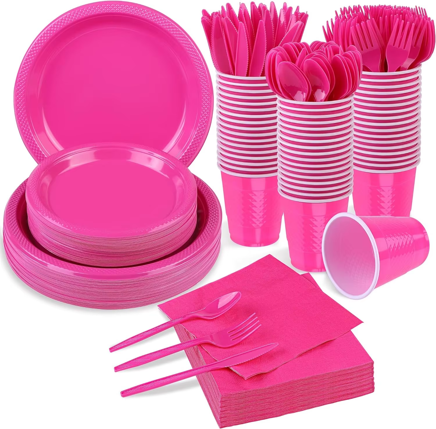 Pink Disposable Plastic Dinnerware Set Blister Processed Household Party Supplies for Food Use