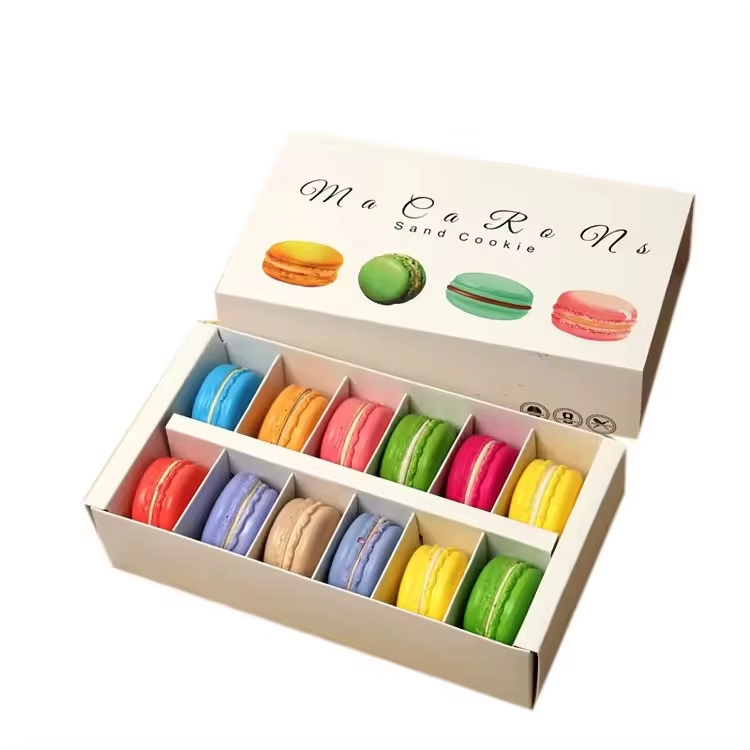 Premium Macaron Packaging Box for Food Storage Recycled Paper Design with Glossy Matt Lamination & Embossing Features