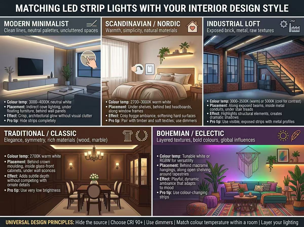 Hoe LED-stripverlichting afstemmen op uw interieurdesignstijl