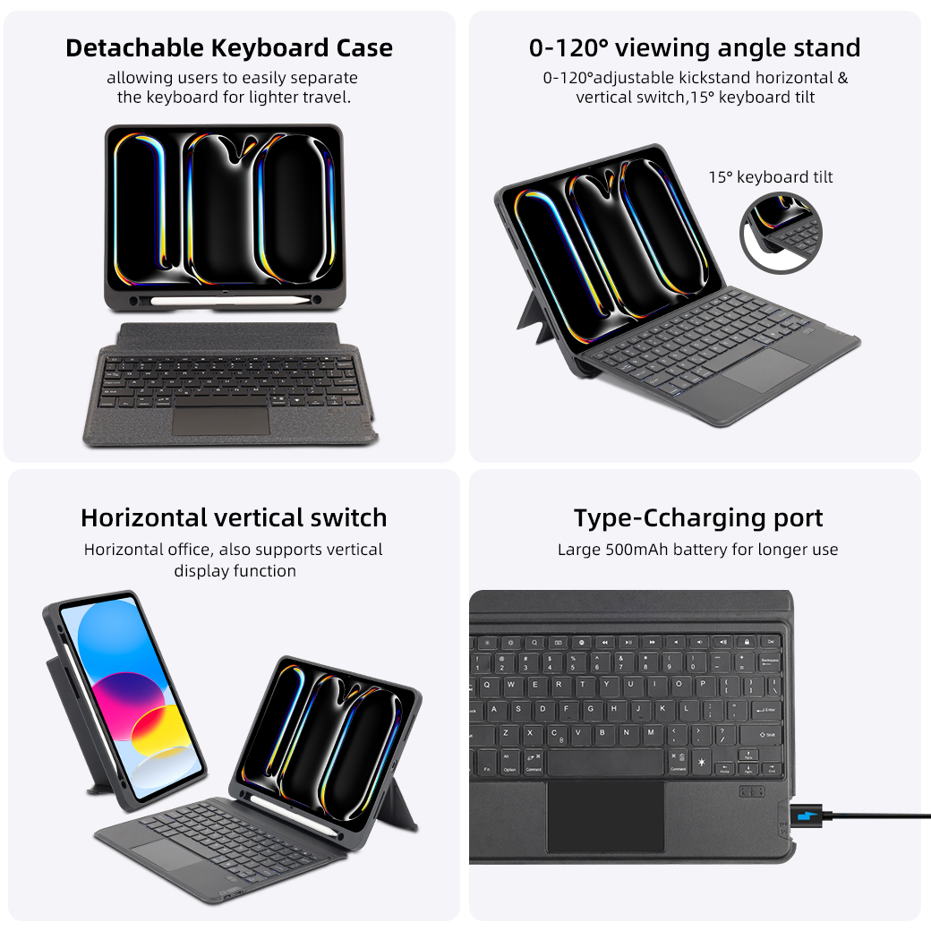 ergonomic magnetic detachable bluetooth keyboard with foldable stand for ipad perfect for comfortable typing and secure device support-14
