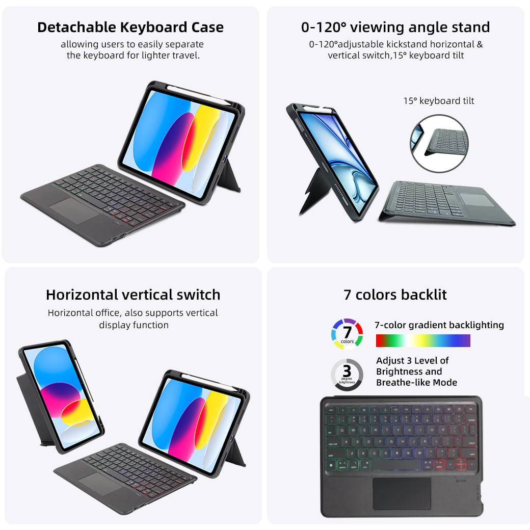 ergonomic detachable wireless keyboard for ipad pro 11 air 109 with foldable magnetic strip-14