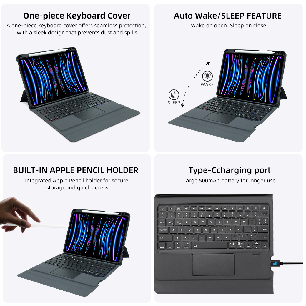 109 ipad air 5 one piece keyboard case with backlit keys-12