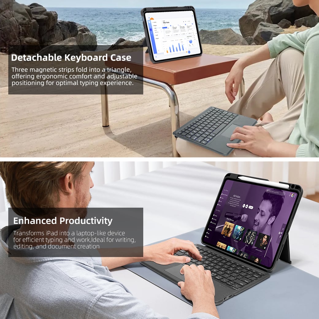 ergonomic detachable wireless keyboard for ipad pro 11 air 109 with foldable magnetic strip-15