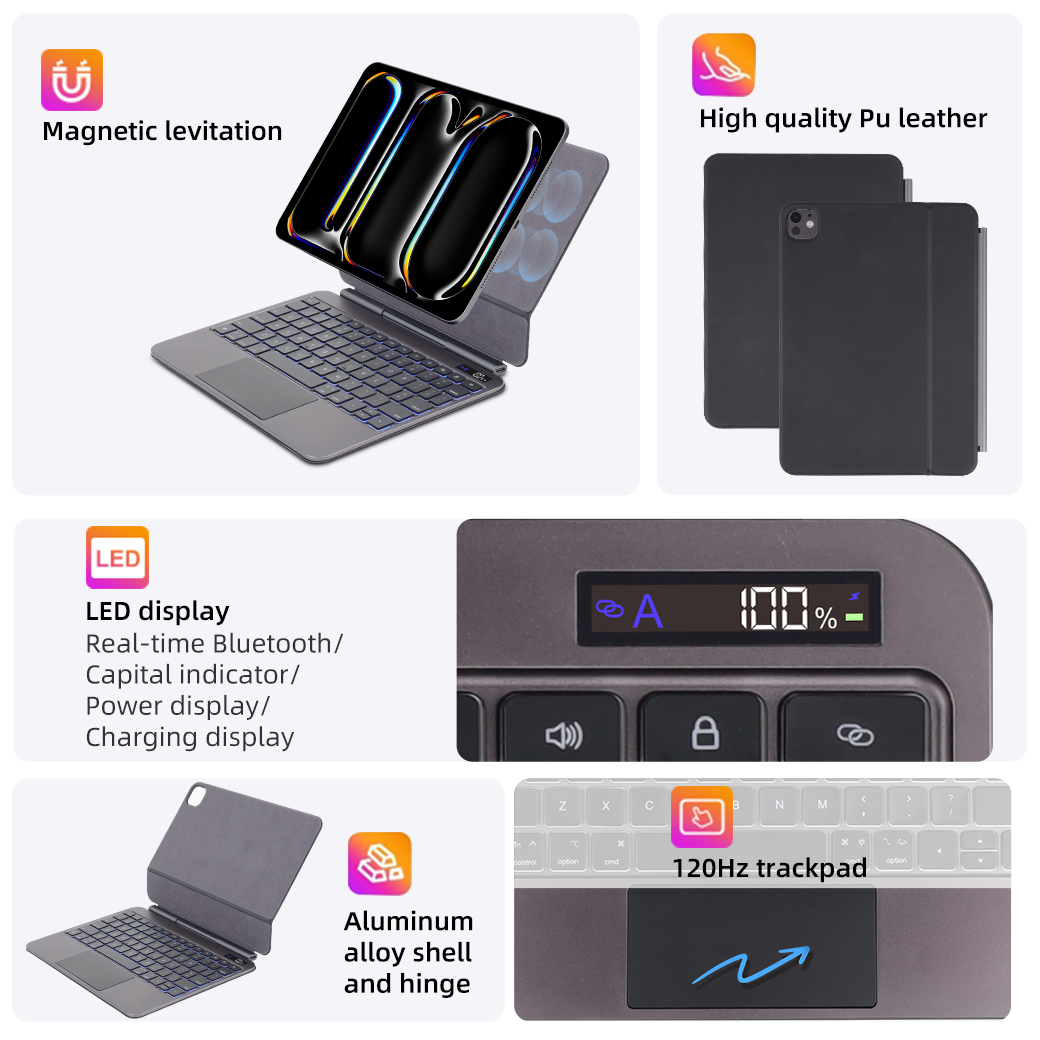 precision crafted aluminium alloy magic keyboard case for ipad with led display screen-16