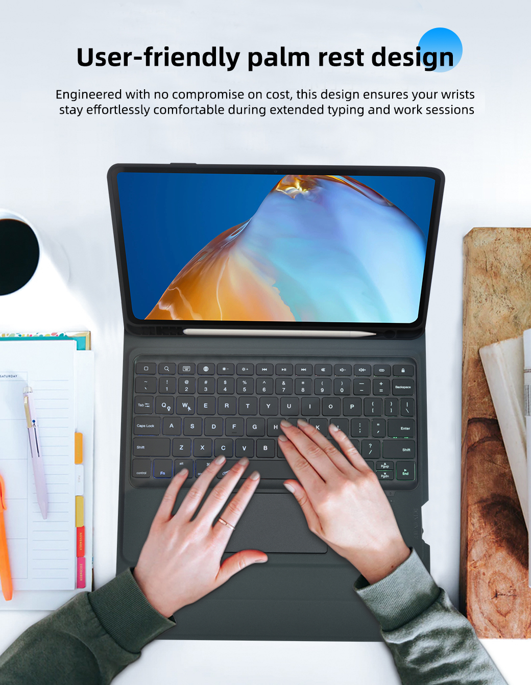huawei matepad integrated keyboard case innovative 3 way stand stain resistant fabric-14