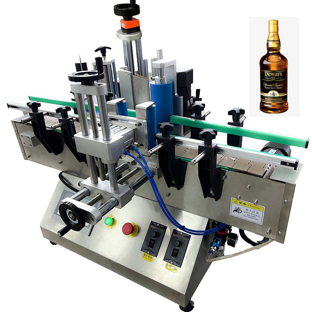 Mesin Pelabelan Botol Bulat Berdiri di Atas Meja Automatik dengan Pencetak Kod Tarikh Terpasang dan Penempatan Label untuk Wain, Bir, Tin, Balang