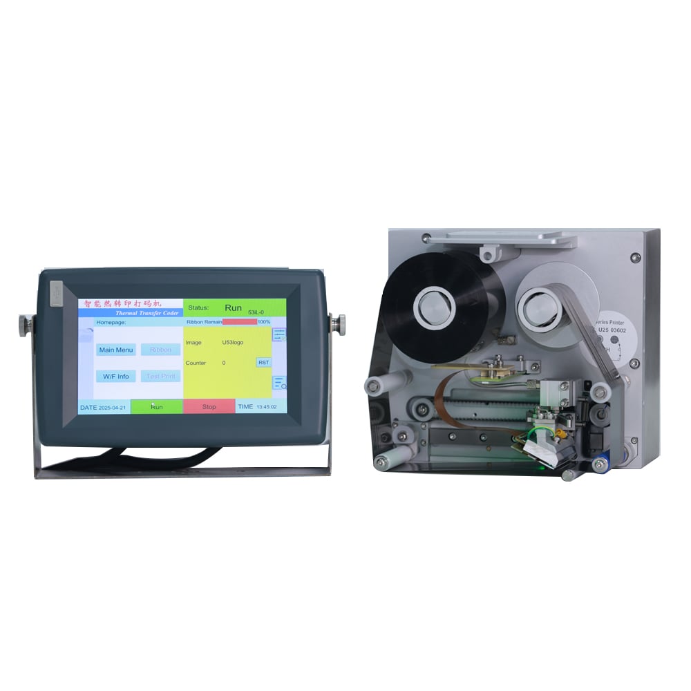Codificador de Transferência Térmica UCS de 107 mm com Acionamento por Servomotor, Máquina de Codificação Online para Filmes e Sacos com Largura Ampliada de Impressão