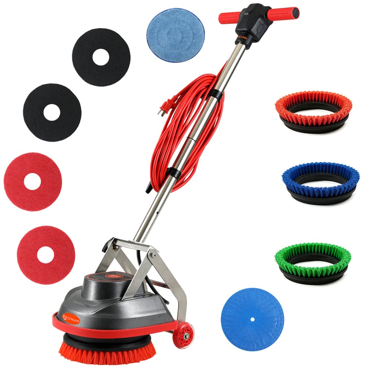 13-Zoll-Bodenpoliermaschine, gewerbliche Bodenreinigungs- und -schrubbermaschine mit Bürsten und Pads, robuste Bodenreinigungs- und Poliermaschine