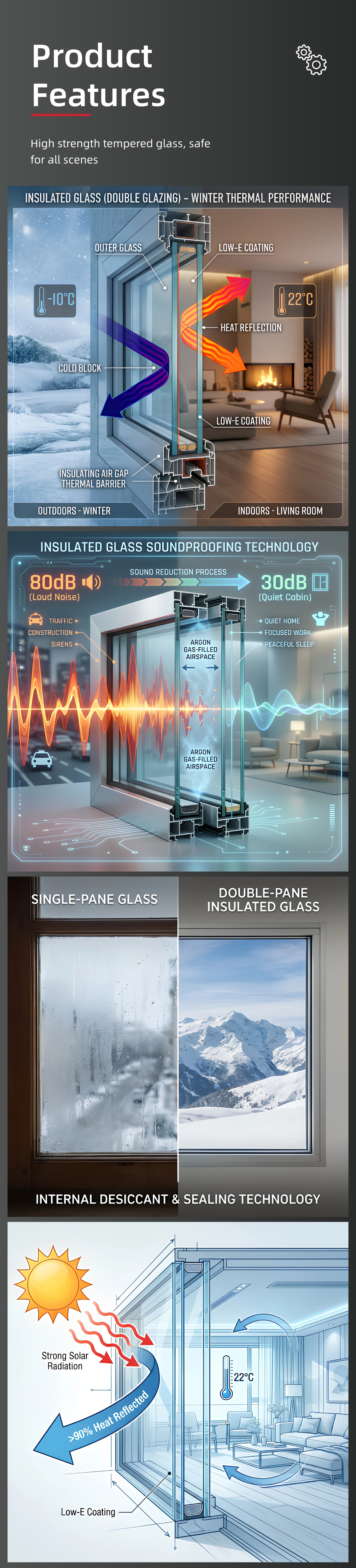Technical specifications chart for insulated glass units