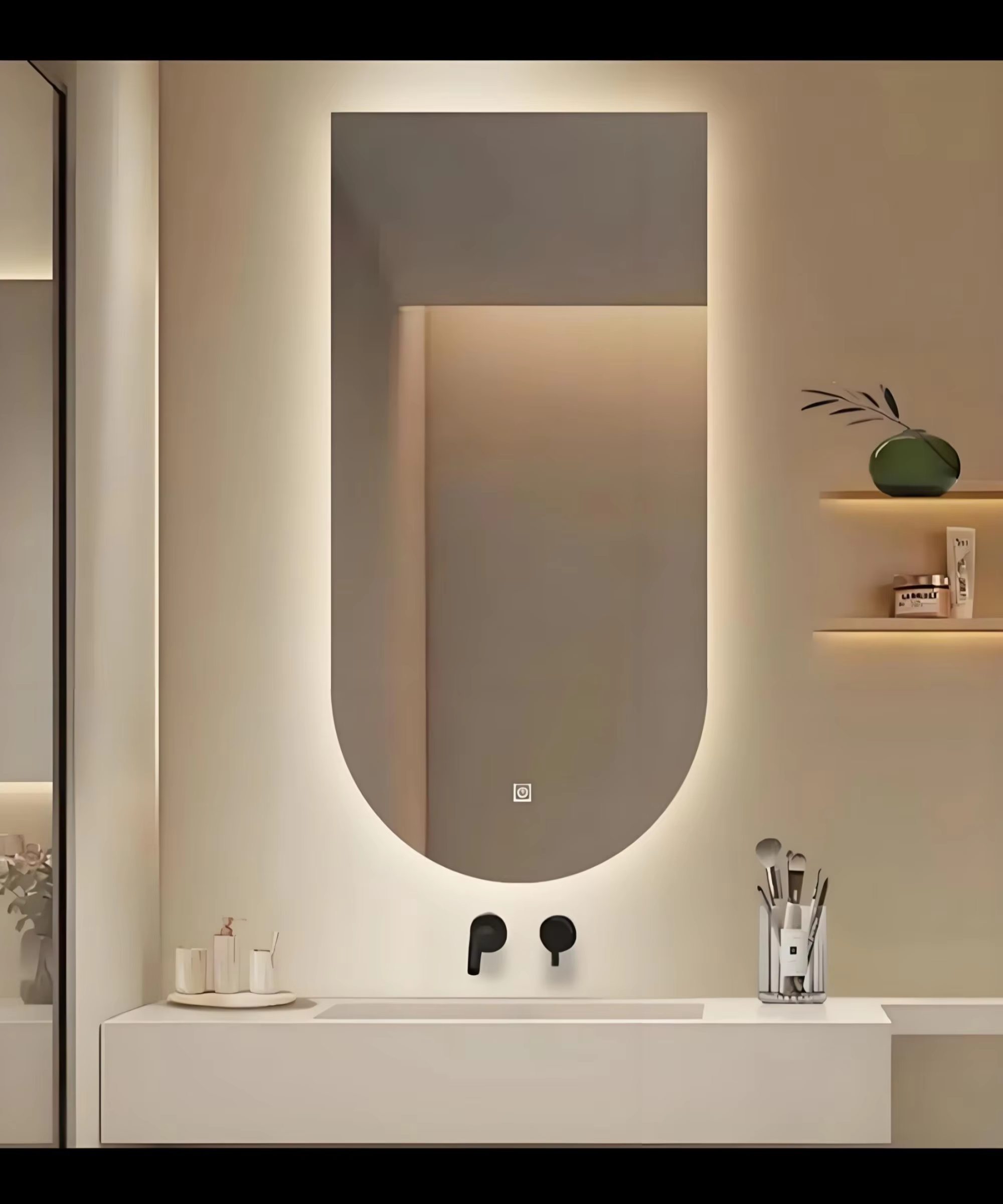 Tempered Glass Detail Waterproof vanity mirror with Bluetooth glass detail