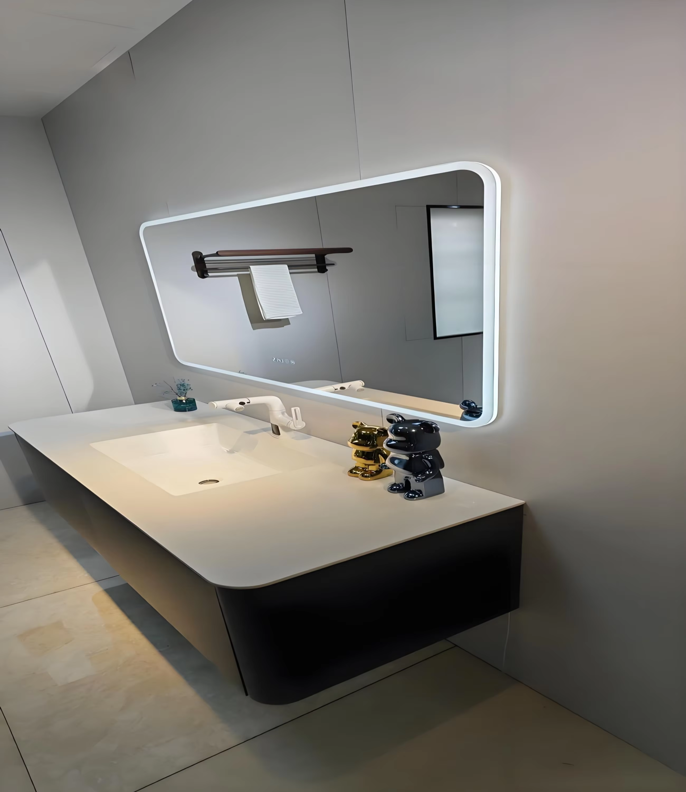 Modern Bathroom Installation LED smart bathroom mirror installed in modern bathroom