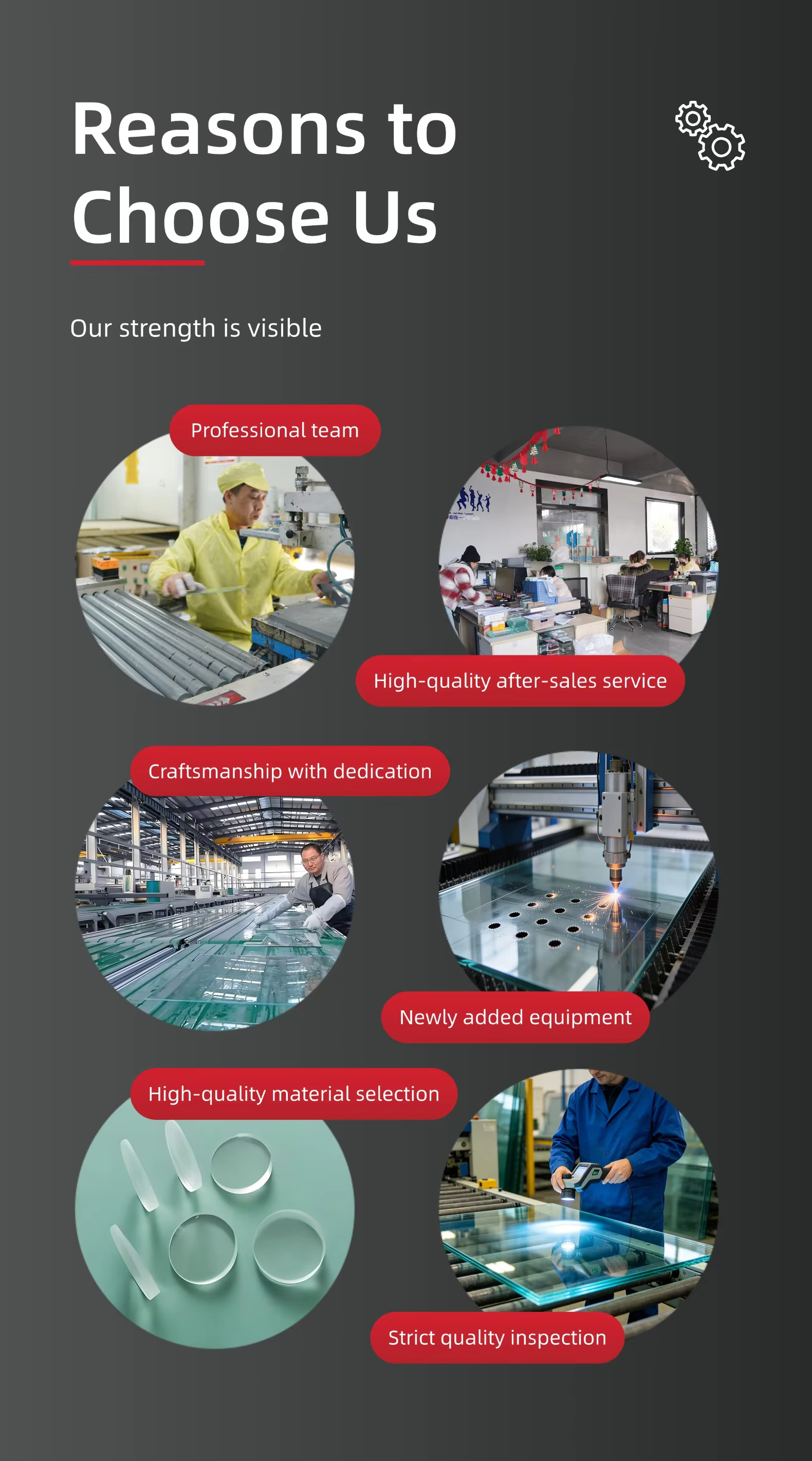 Range of finished glass products display