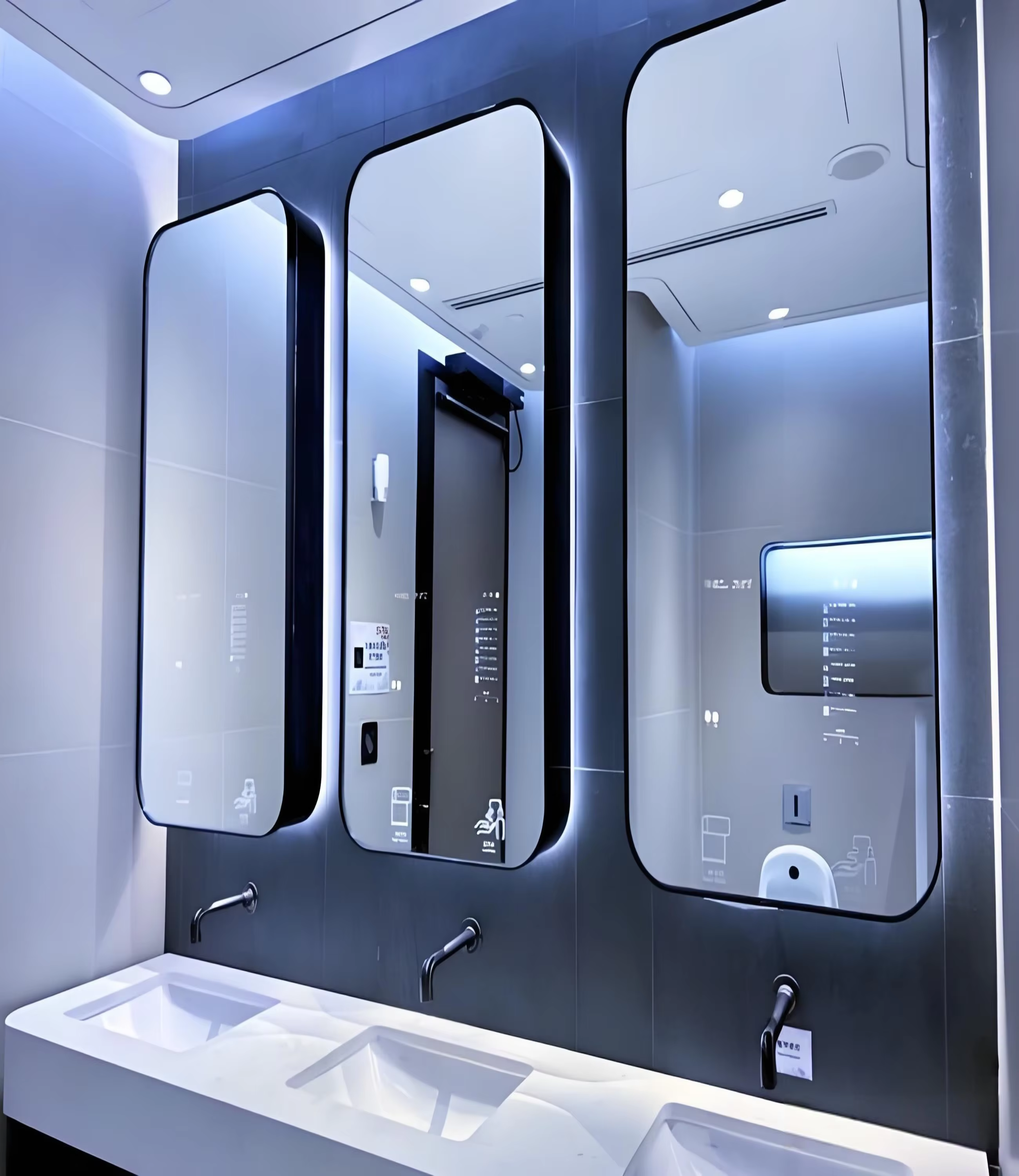 Residential Bathroom Setup Wall-mounted mirror with touch screen in residential bathroom