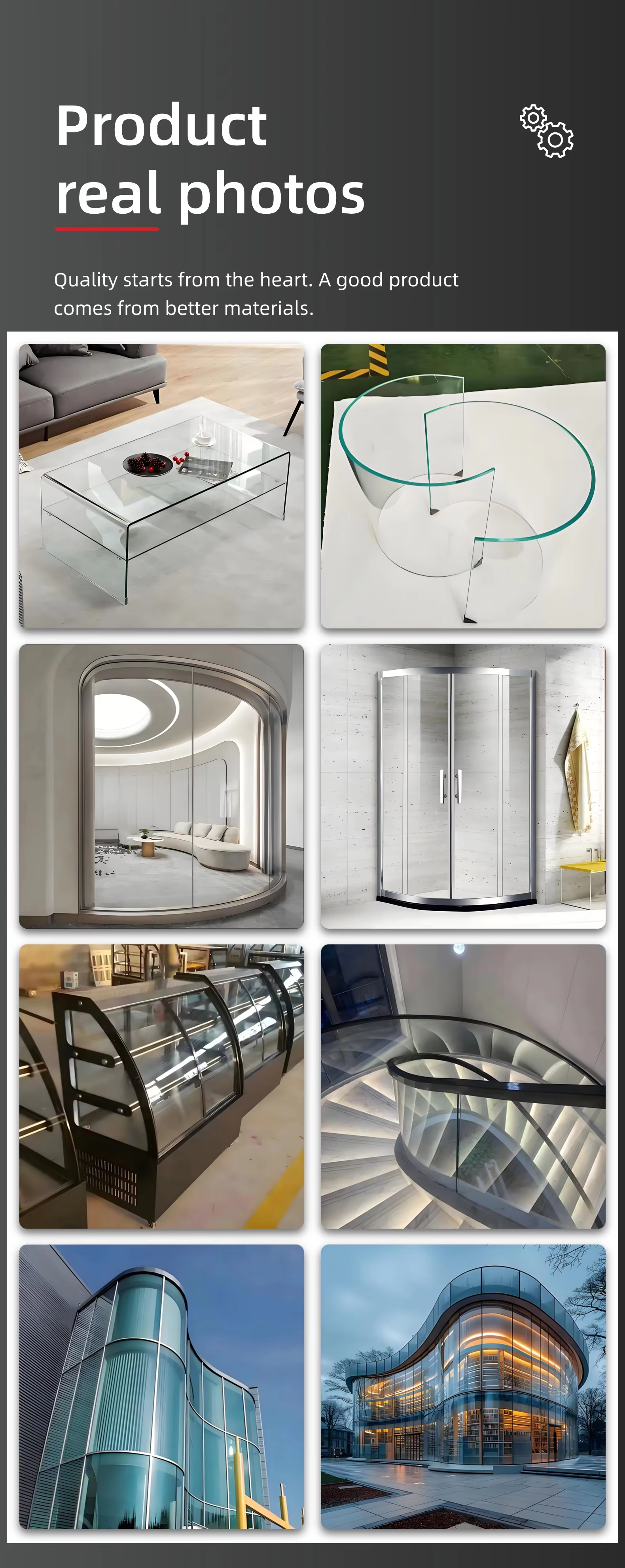 Bent tempered glass installed as modern architectural feature