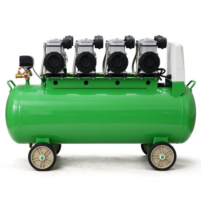 portable wheeled air compressor 120l green horizontal tank dual gauge regulator-2