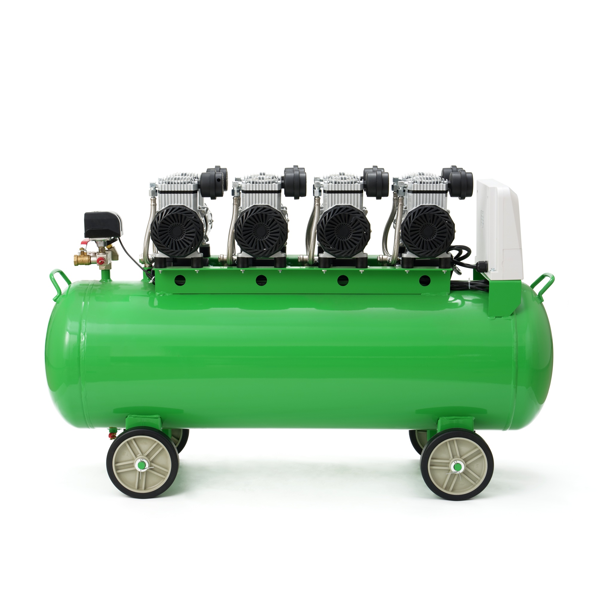 Portable Wheeled Air Compressor 120L Green Horizontal Tank Dual Gauge Regulator
