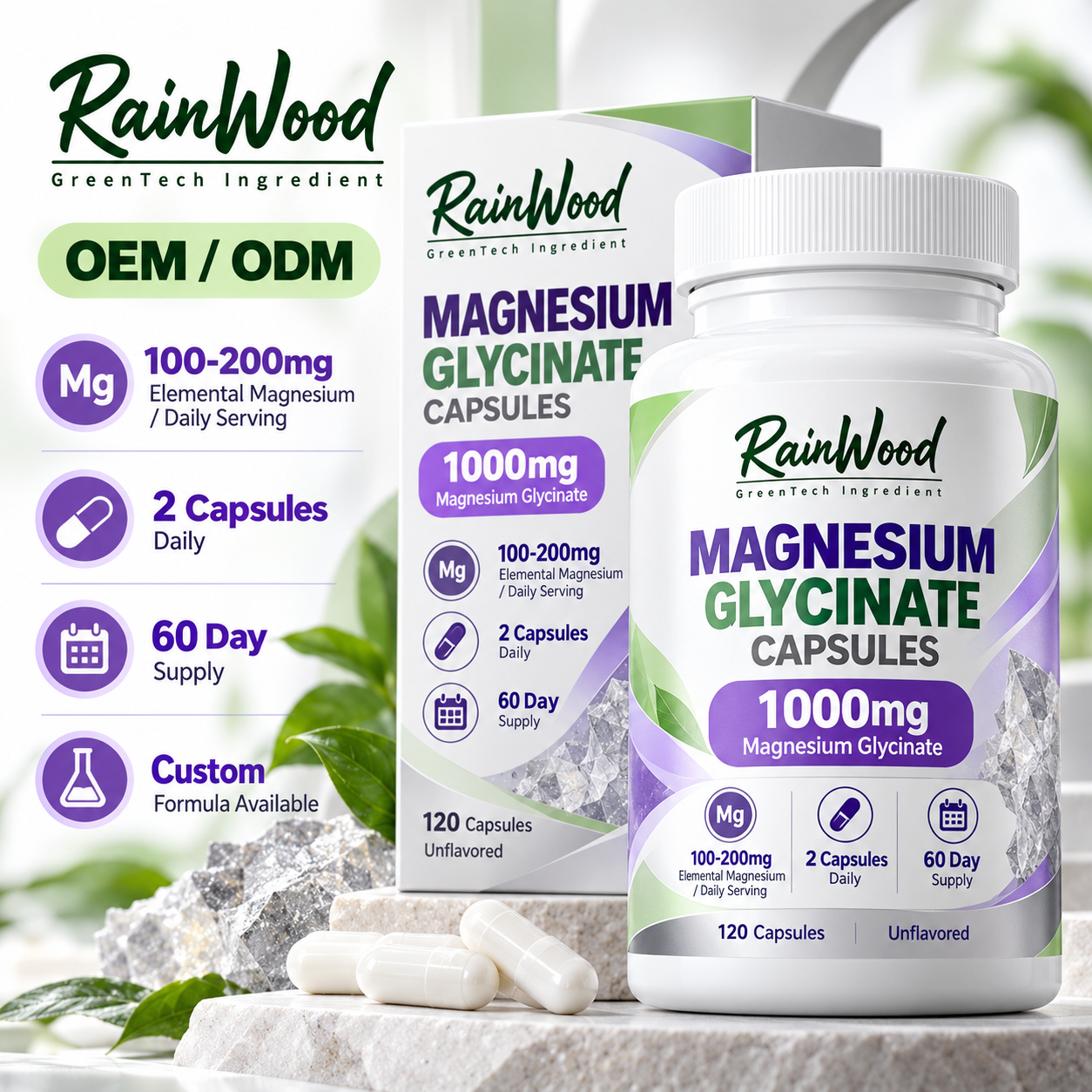 Magnesium Bisglycinate Capsules Private Label Chelated Magnesium Supplement