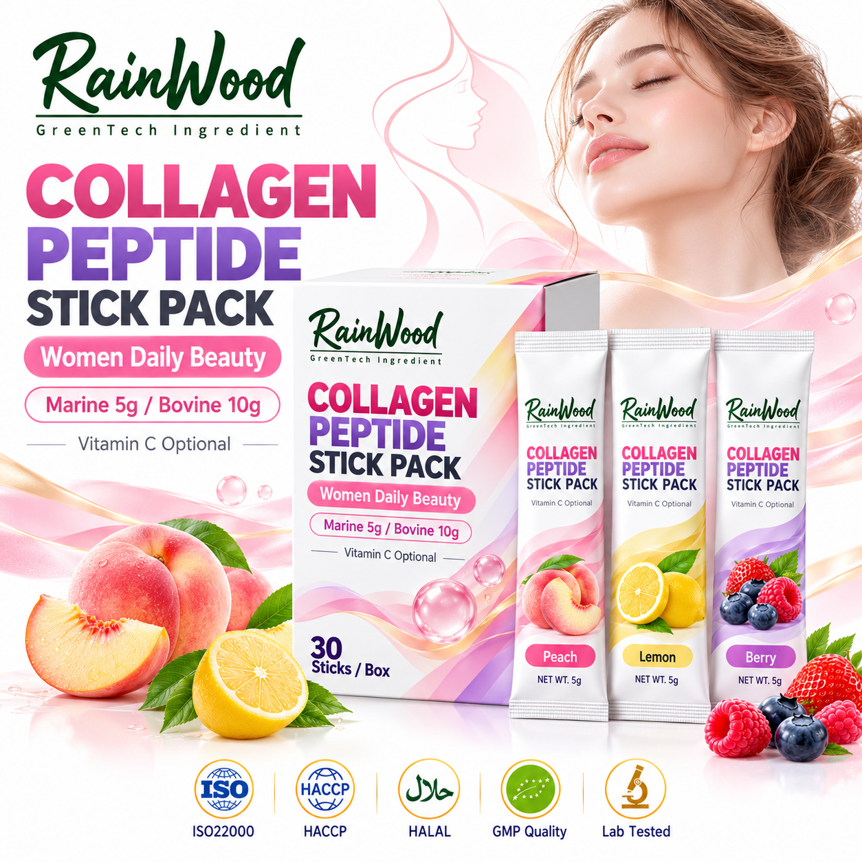 Marine Collagen Peptide Powder Stick Packs 5g Per Serving Private Label Supplement Solution