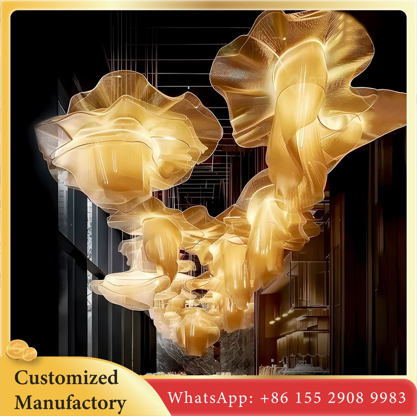 Customized Modern Luxury White Gold LED Chandelier Large Glass Hanging Lamp for Hotel Lobby Stairs E12 Bulb Base