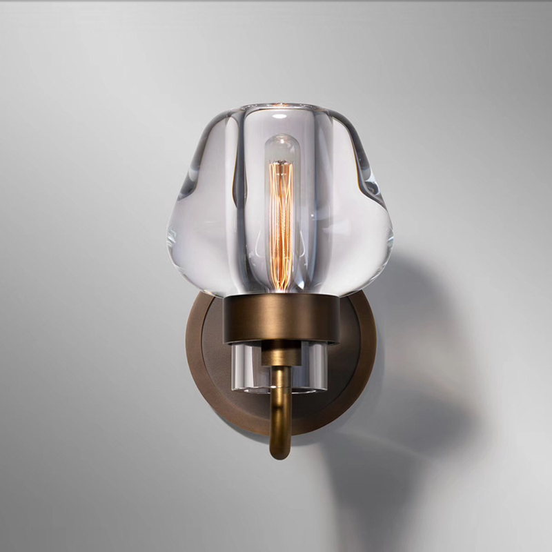 Postmodern Single - Head Copper Wall Lamp with Glass Lampshade, Ideal for Living Room/Bedroom/Study Room