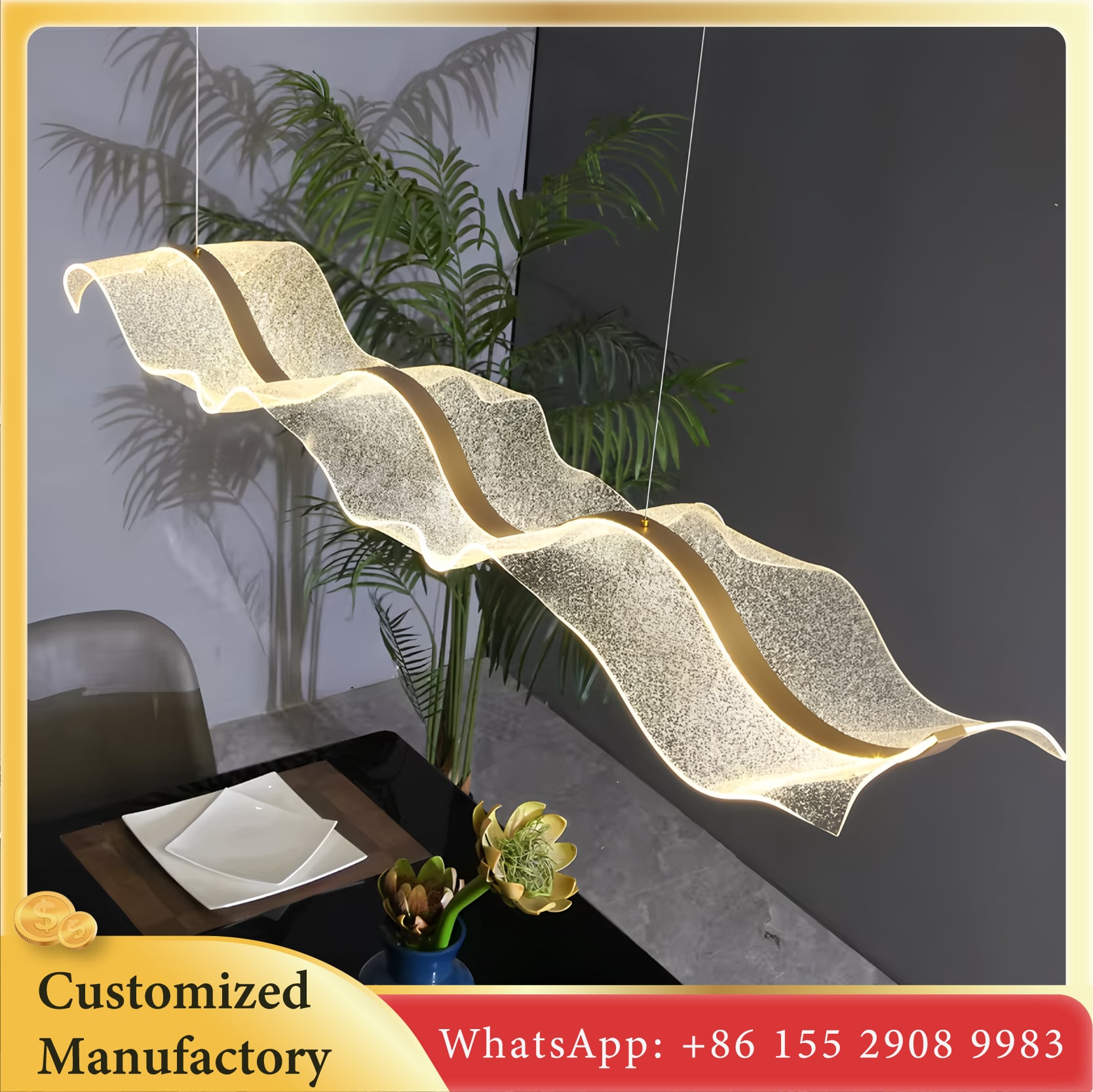 Modern Lustre LED Pendant Lamps for Kitchen Dining Room Adjustable Height Indoor Hanging Light Modern Dining Table Chandelier